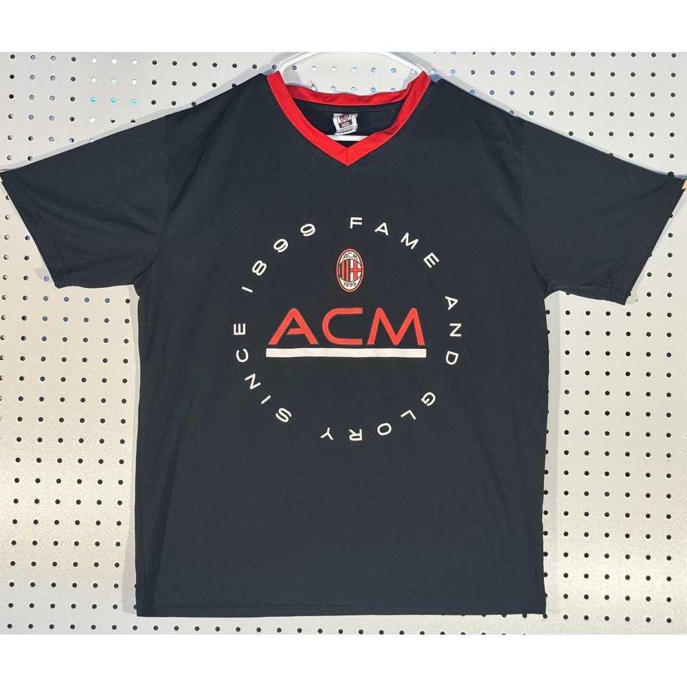 AC Milan Soccer Jersey Mens Medium Black Red V-Neck Rhinox Official Product ACM